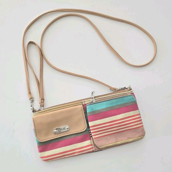 Relic Retro Rainbow Striped Canvas Crossbody Bag Wristlet Colorful Purse‎ - Picture 1 of 13